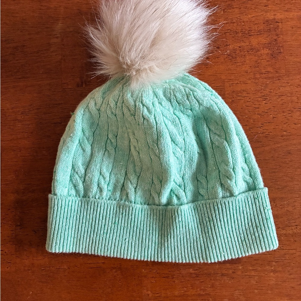 Talbots Mint Green Super Soft Cable-Knit Hat with Pom Pom